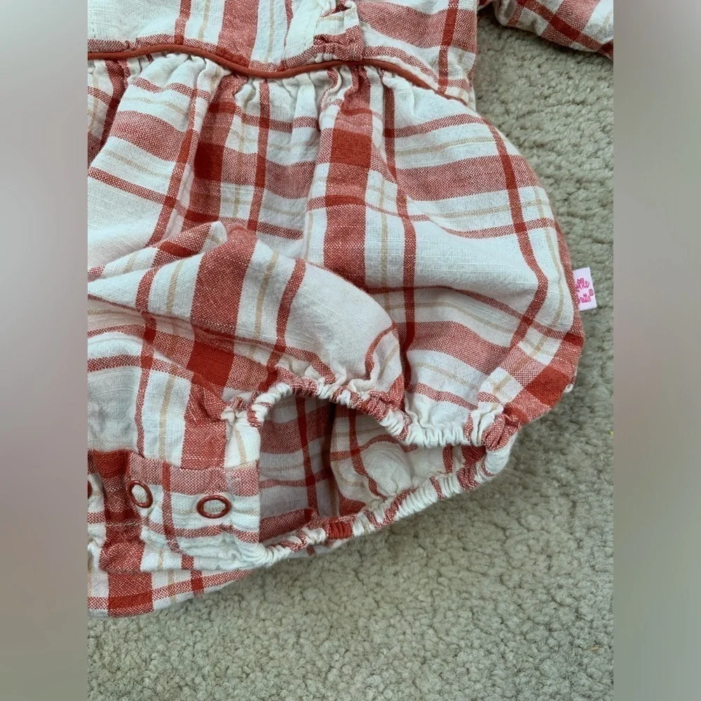 RuffleButts Size 3-6 Months Red and White Plaid Ruffle Bubble Romper